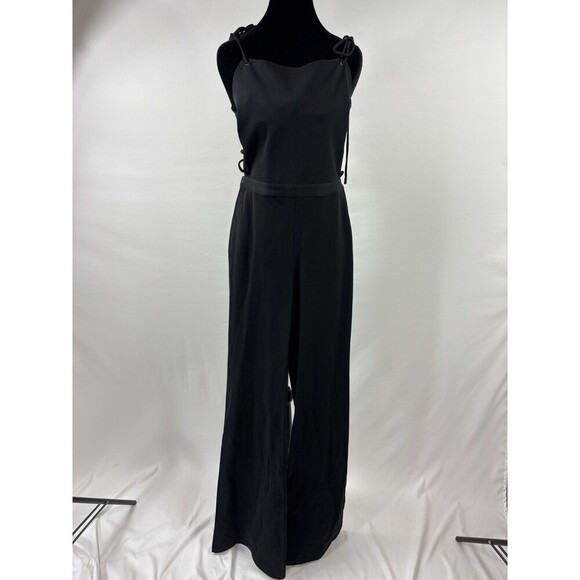 Haute Hippie Formal Jumpsuit Black 6 Wide Leg Lace Up Back Zip Sleeveless Strapp - Picture 2 of 13